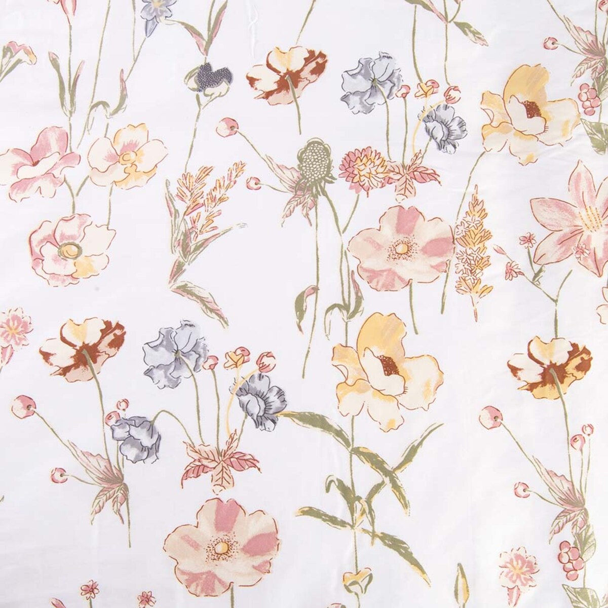 Pościel satyna bawełniana 140x200 Floralis delikatne kremowe kwiaty na biały tle, Satynlove