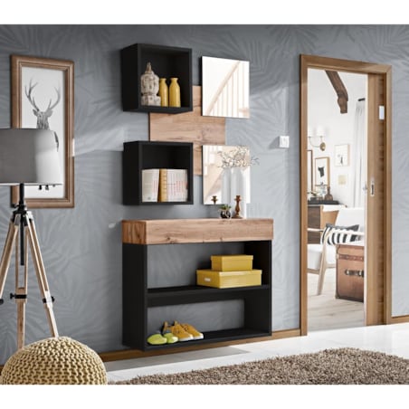 Zestaw mebli do przedpokoju EASY IV czarny mat/dąb wotan