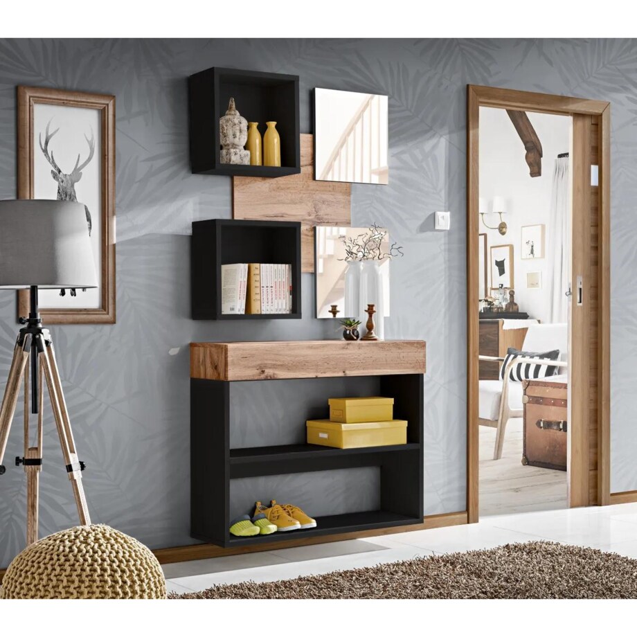 Zestaw mebli do przedpokoju EASY IV czarny mat/dąb wotan