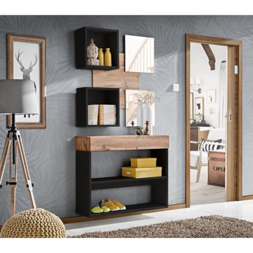 Zestaw mebli do przedpokoju EASY IV czarny mat/dąb wotan