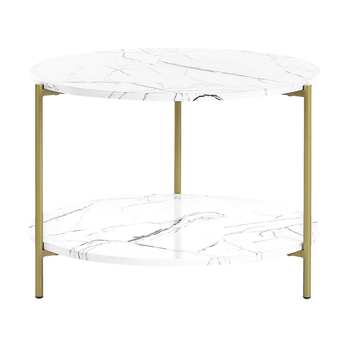 Stolik kawowy z półką efekt marmuru biało-złoty REVA