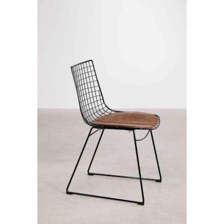 Krzesło metalowe, czarne z brązową poduszką Renee