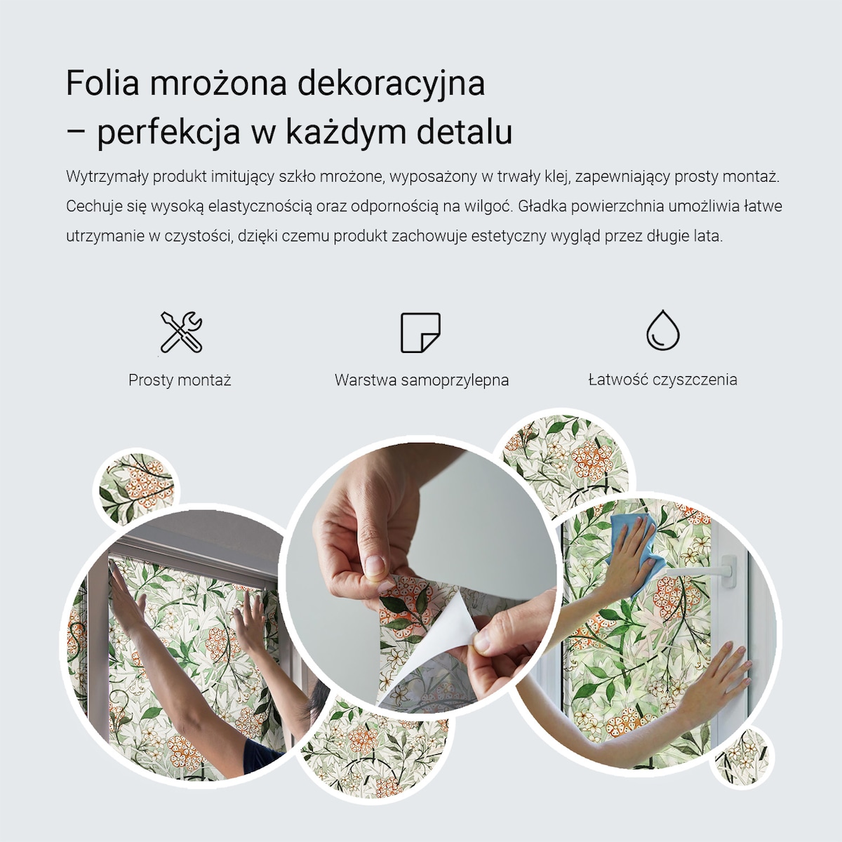 Witraż samoprzylepny dekoracyjny - Niebiesko-szare liście tapeta klasyczna - 50x146 cm