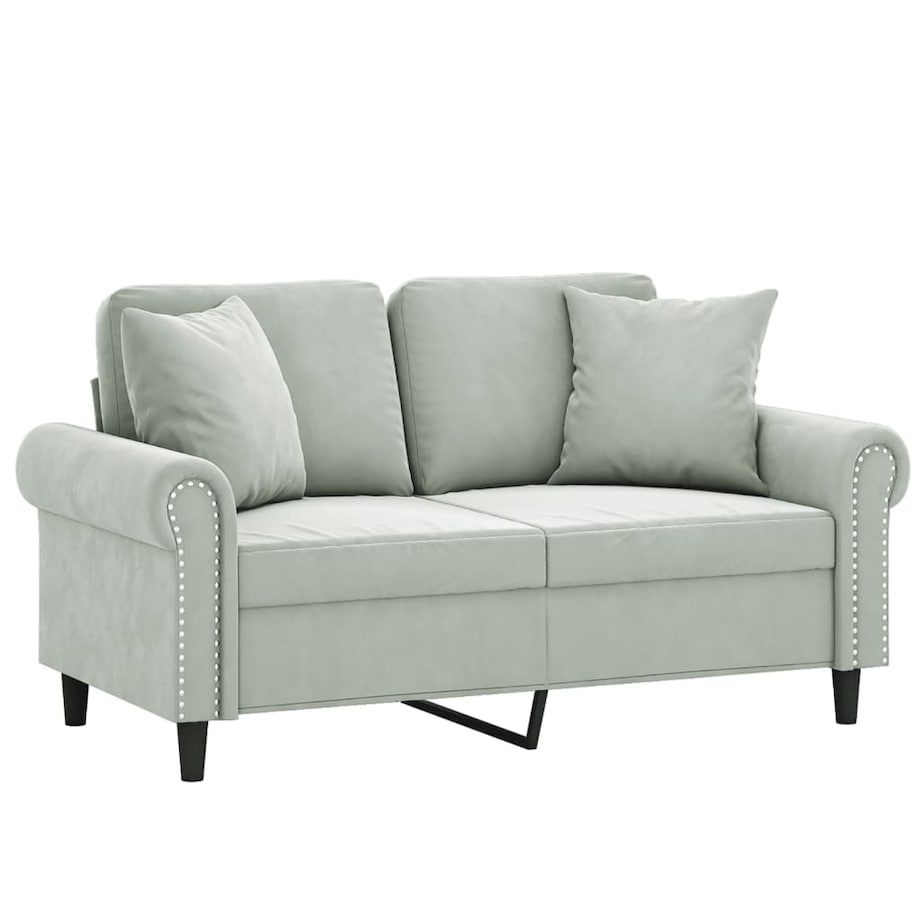 vidaXL 2-osobowa sofa z poduszkami, jasnoszara, 120 cm, aksamit