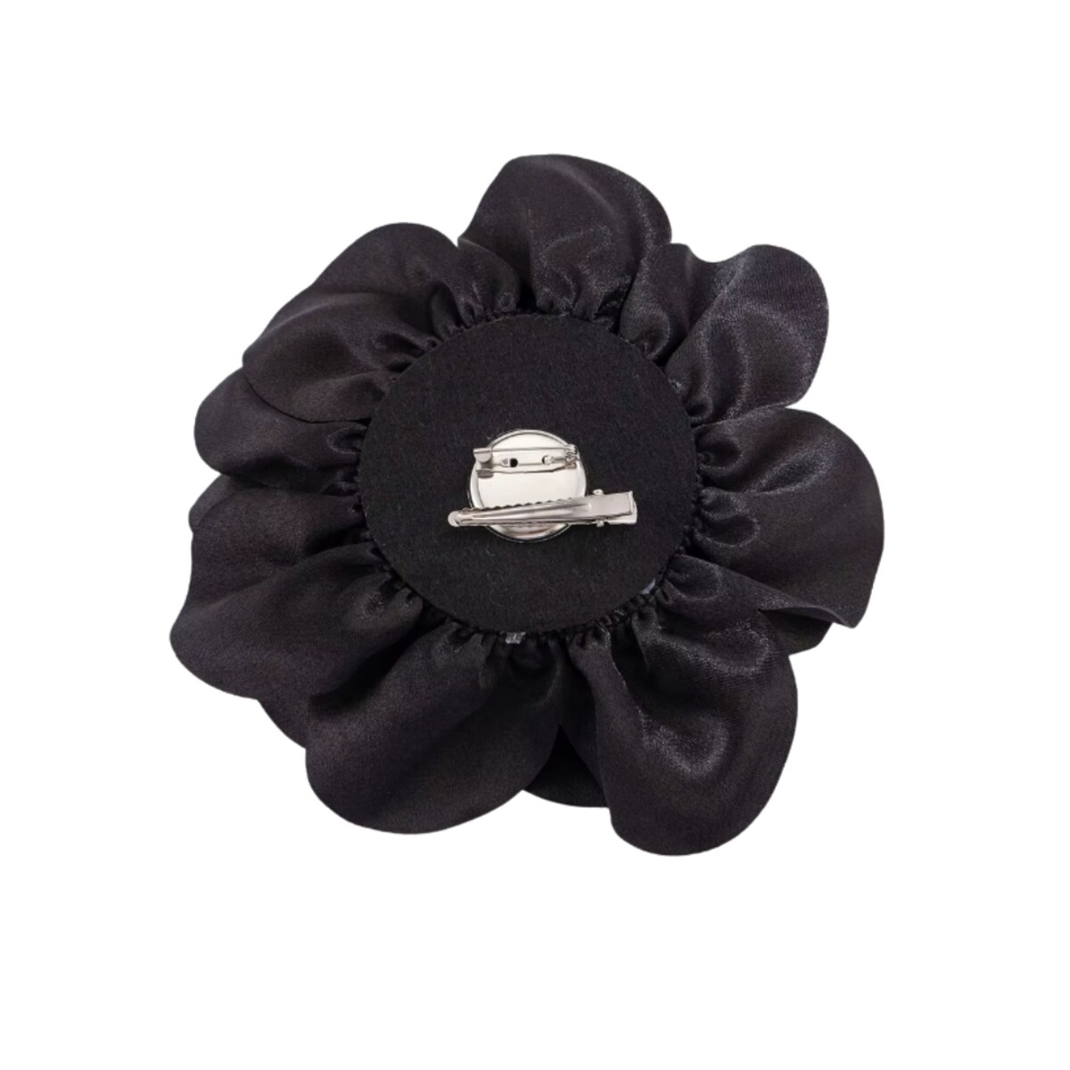 Czarna elegancka gruba spinka z kwiatem przypinka do garnituru płaszcza