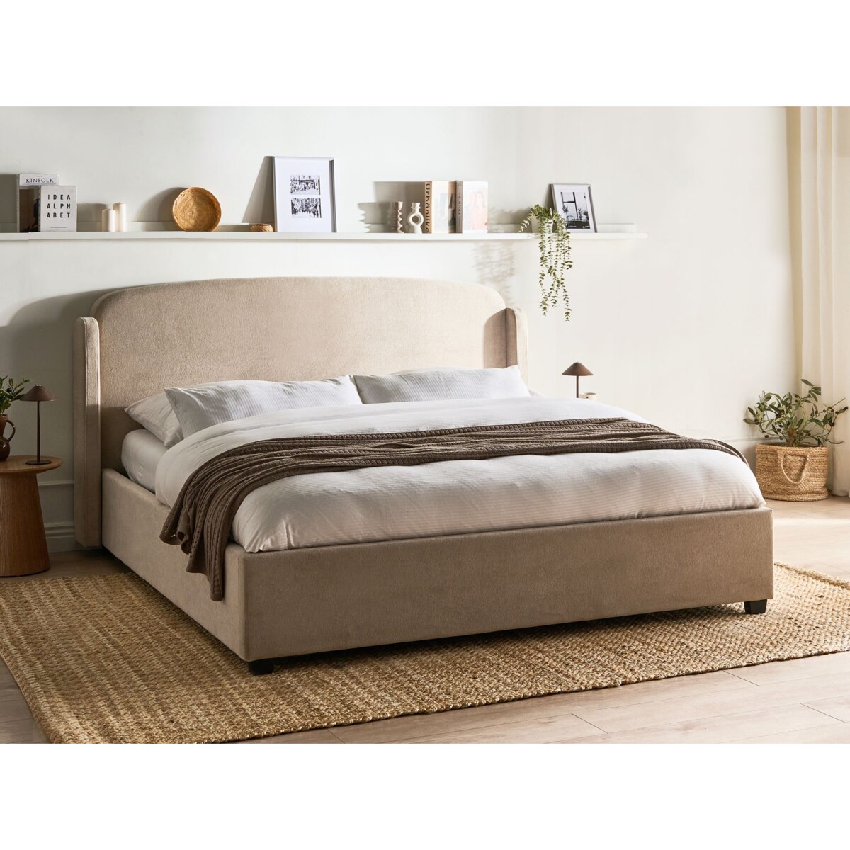 Łóżko z pojemnikiem BERNAY 180 x 200 cm Beżowoszary