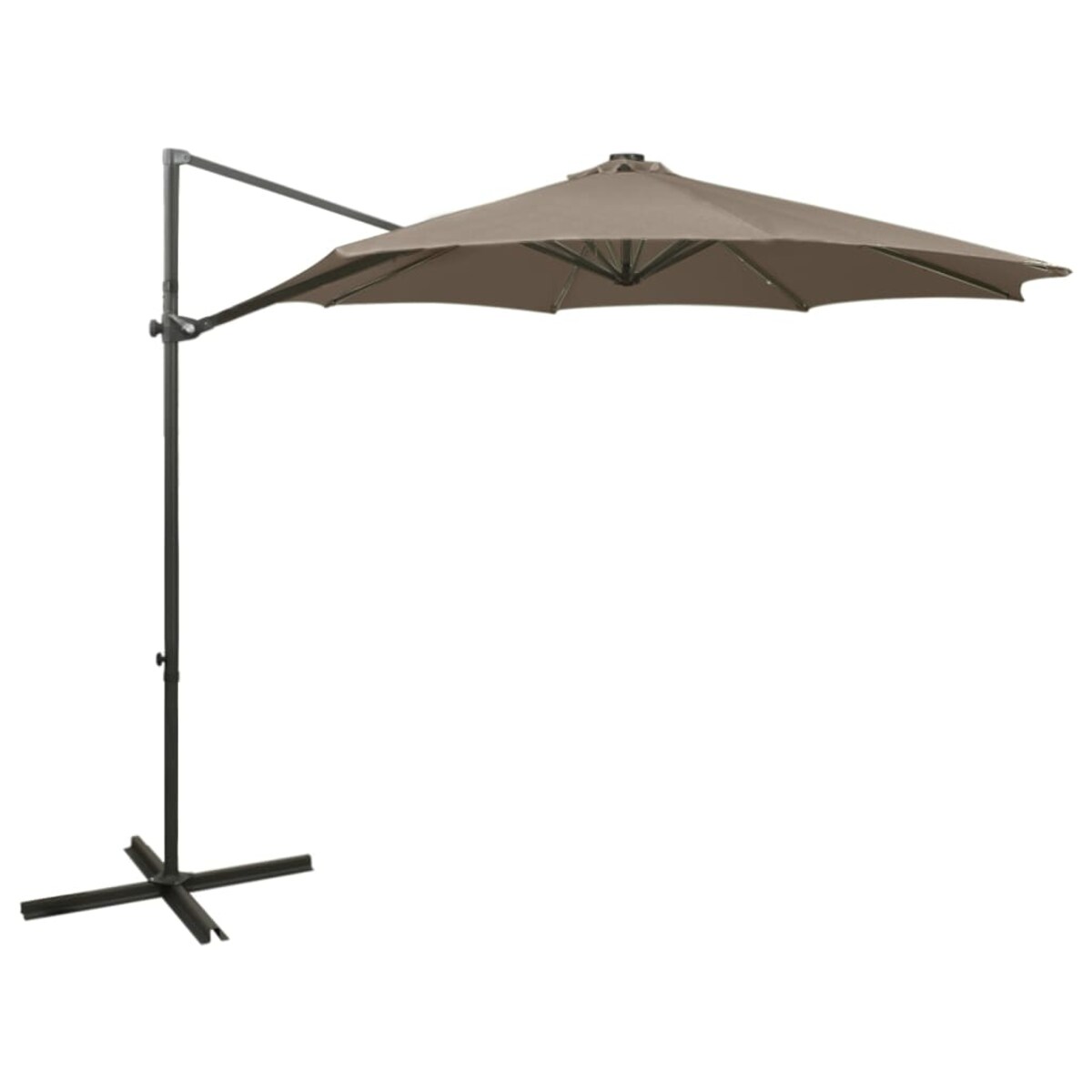 vidaXL Parasol wiszący z lampkami LED i słupkiem, 300 cm, taupe