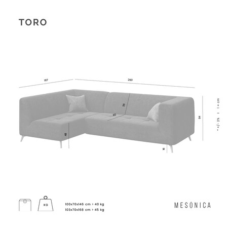 Sofa narożna Toro - jasnoniebieska
