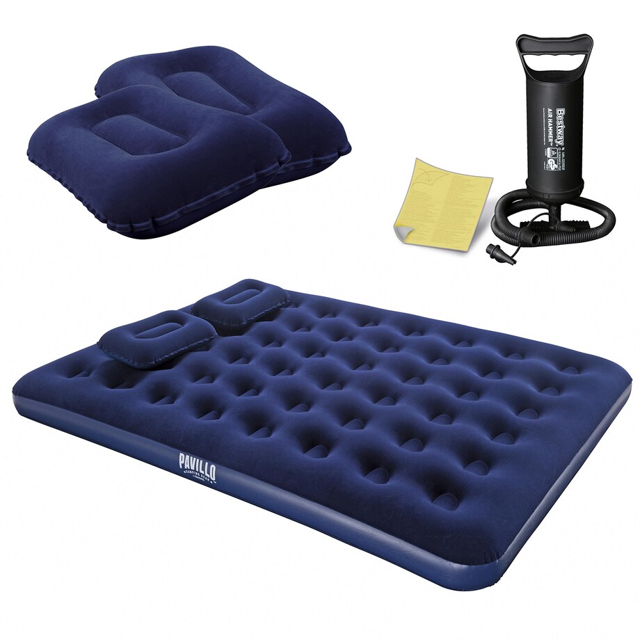 Materac dmuchany Bestway dwuosobowy 203x152x22 cm z pompką tłokową i poduszkami