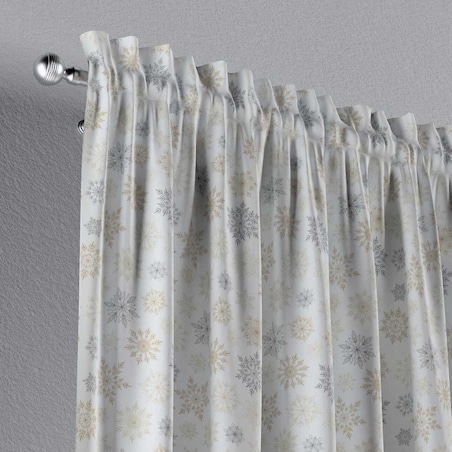 Zasłona na kanale z grzywką 1 szt. 130x245 złote, srebrne gwiazdy na białym tle