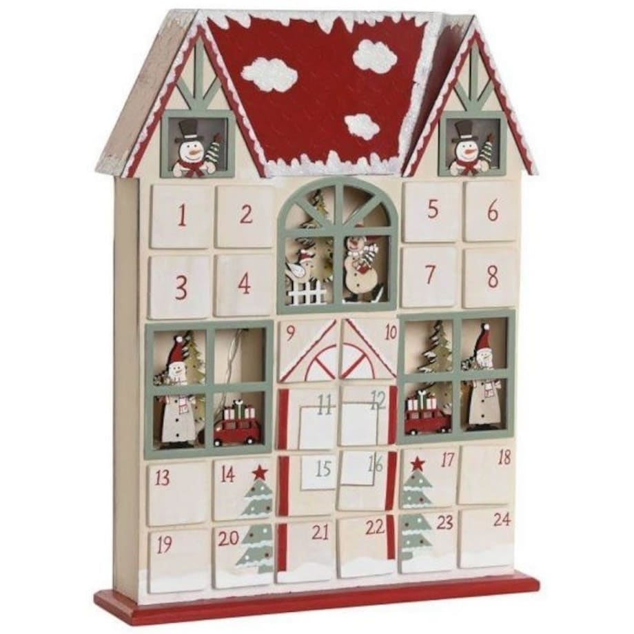 Kalendarz adwentowy LED 34,5x26x7 cm VILLETTA z czerwonym dachem