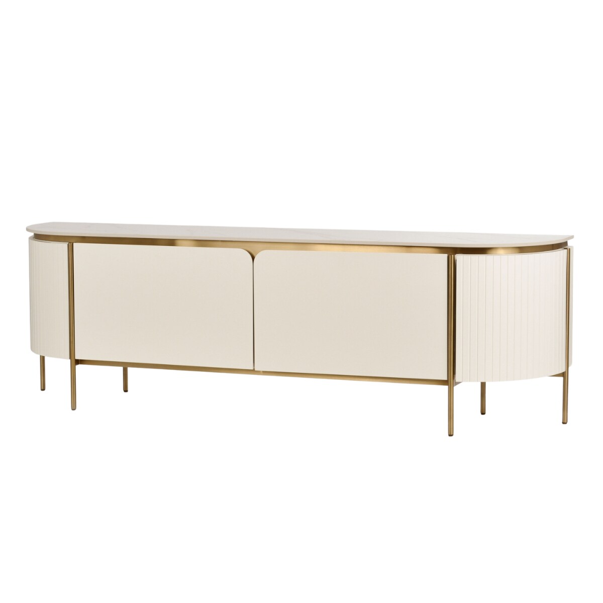 Ryflowana szafka RTV złota kremowa Bueno Glamour Premium 200x40x60