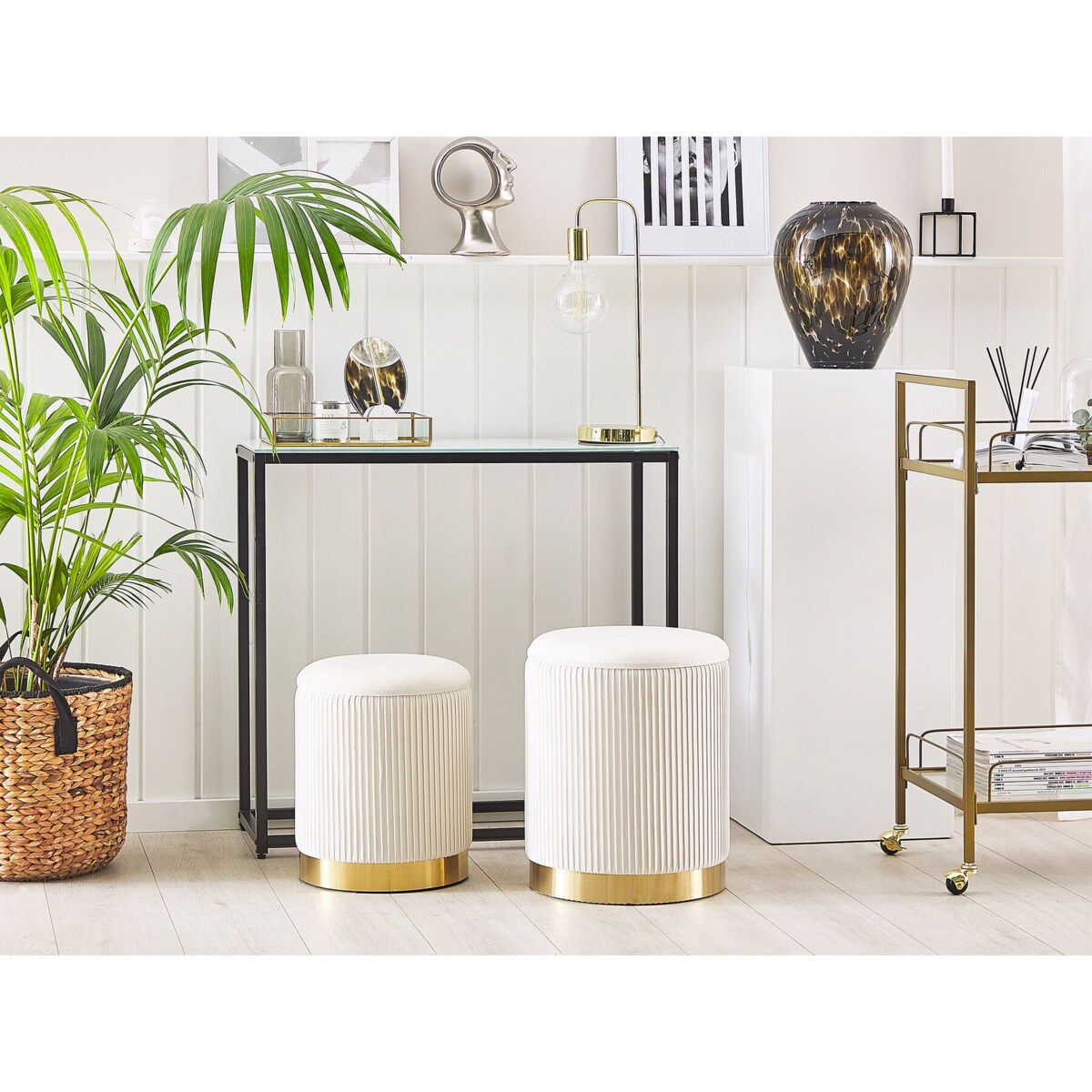 Zestaw 2 pufów ze schowkiem biały MIRAMAR