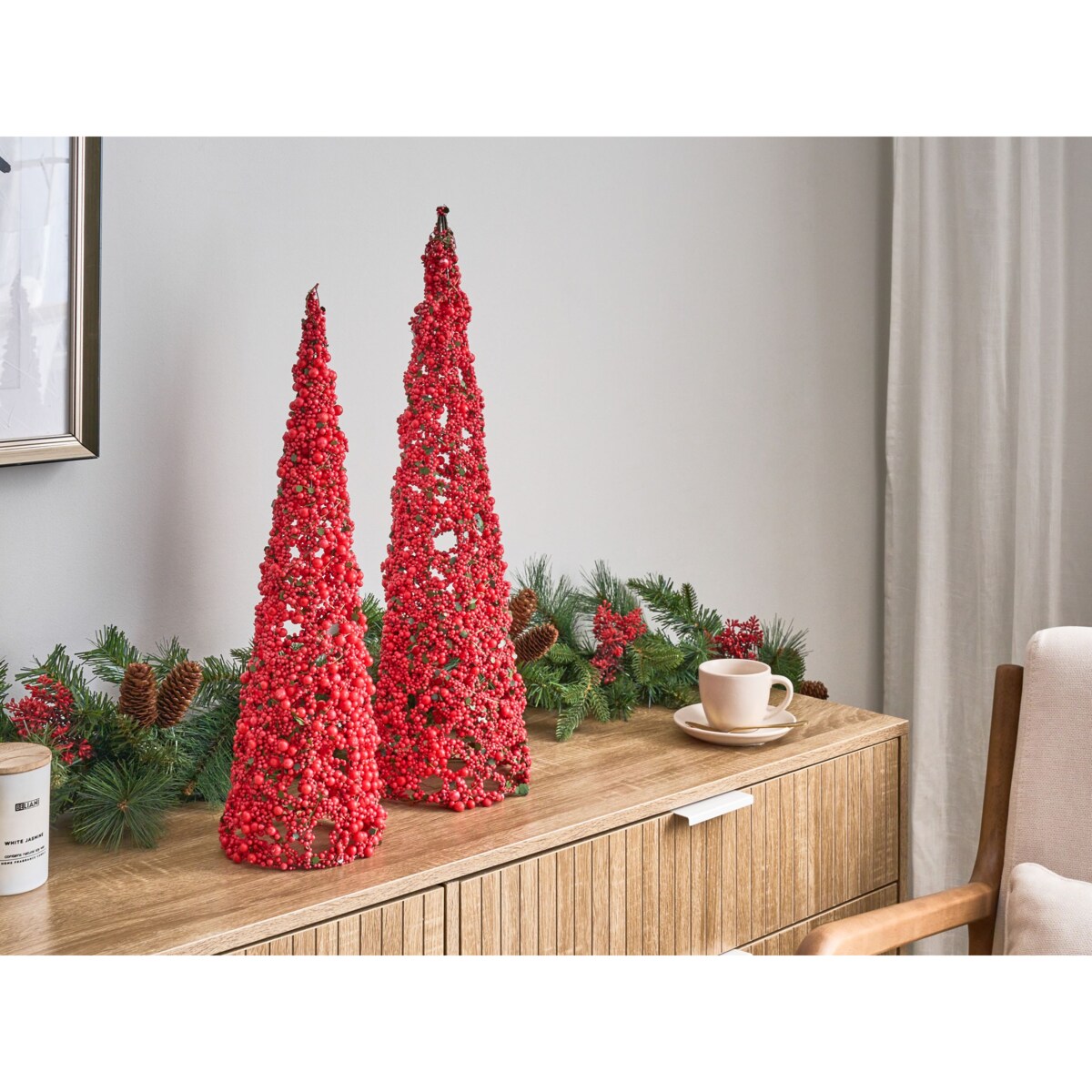 Zestaw 2 figurek dekoracyjnych ROSAN Choinka 52/60 cm Czerwony