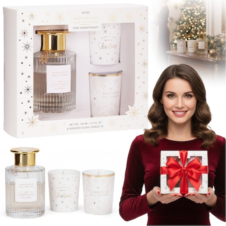 Dyfuzor Z Patyczkami Zapach Zestaw Zapachowy + Dwie Świece Dekoracje Świąteczny