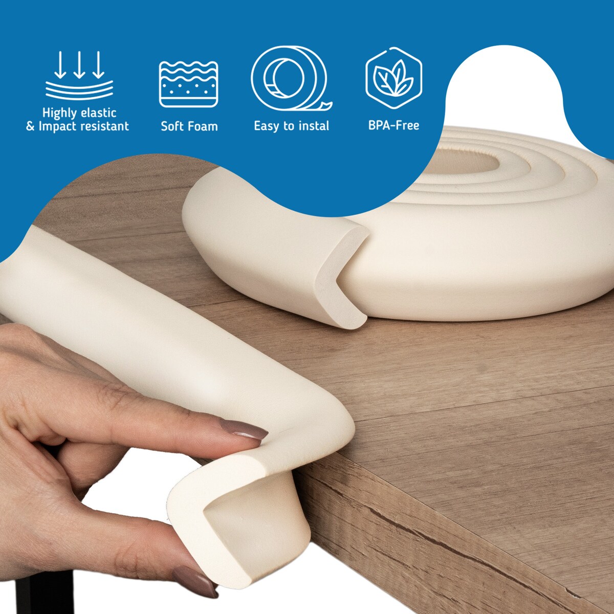 taśma piankowa zabezpieczająca ostre krawędzie mebli, sipo, 2 metry, kremowa