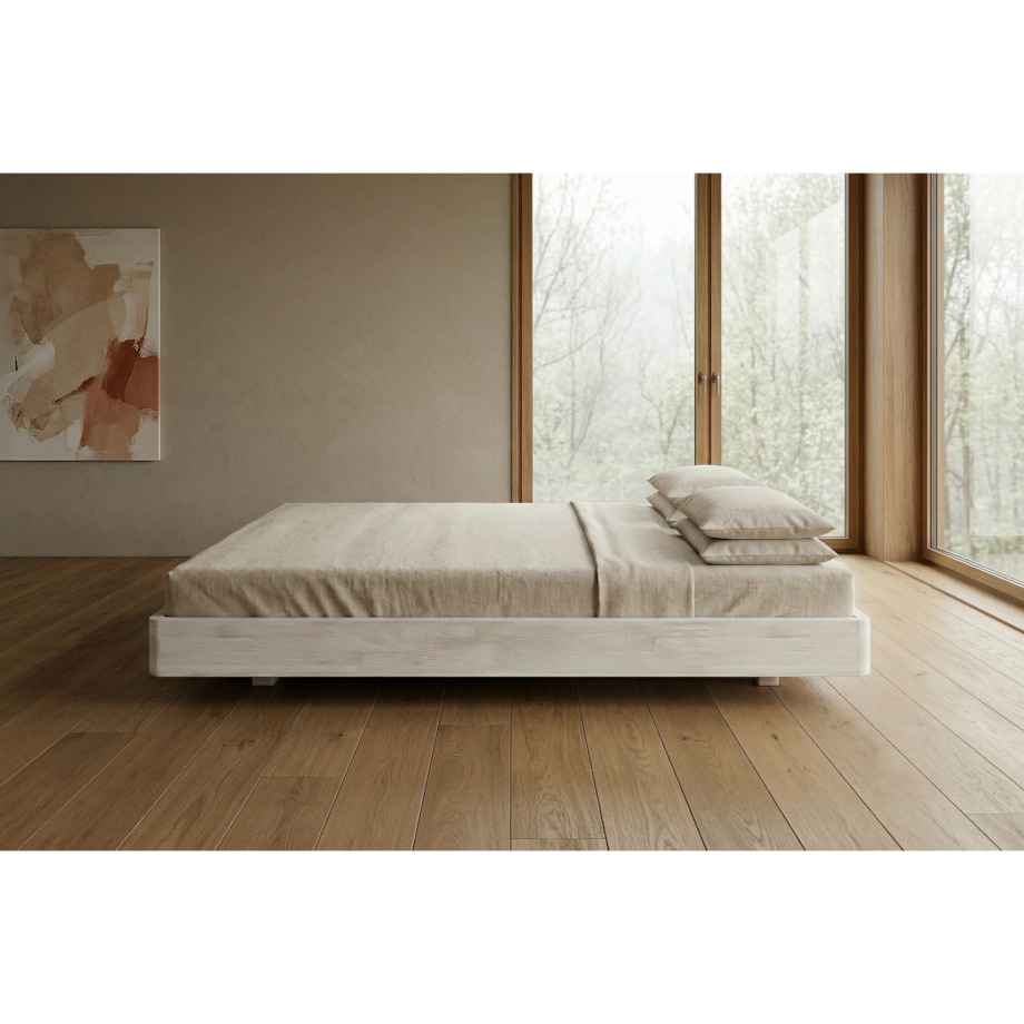 Łóżko lewitujące drewniane bukowe Visby LENA FLAT bez szafek / 180x200 cm, kolor biały