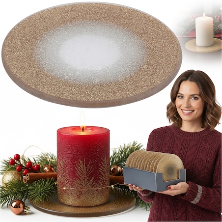 Podkładka Podstawka Pod Świecę Dekoracyjna Złota Z Brokatem 15 cm