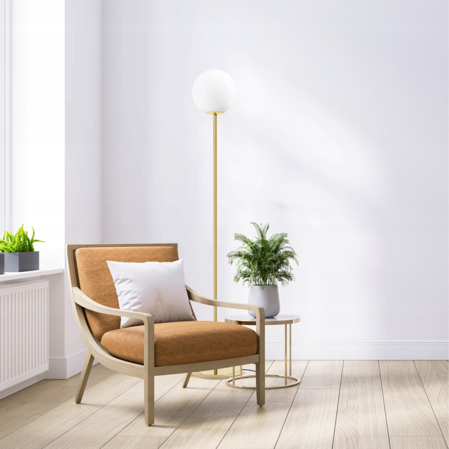 Lampa Stojąca Podłogowa Złota Biały Klosz