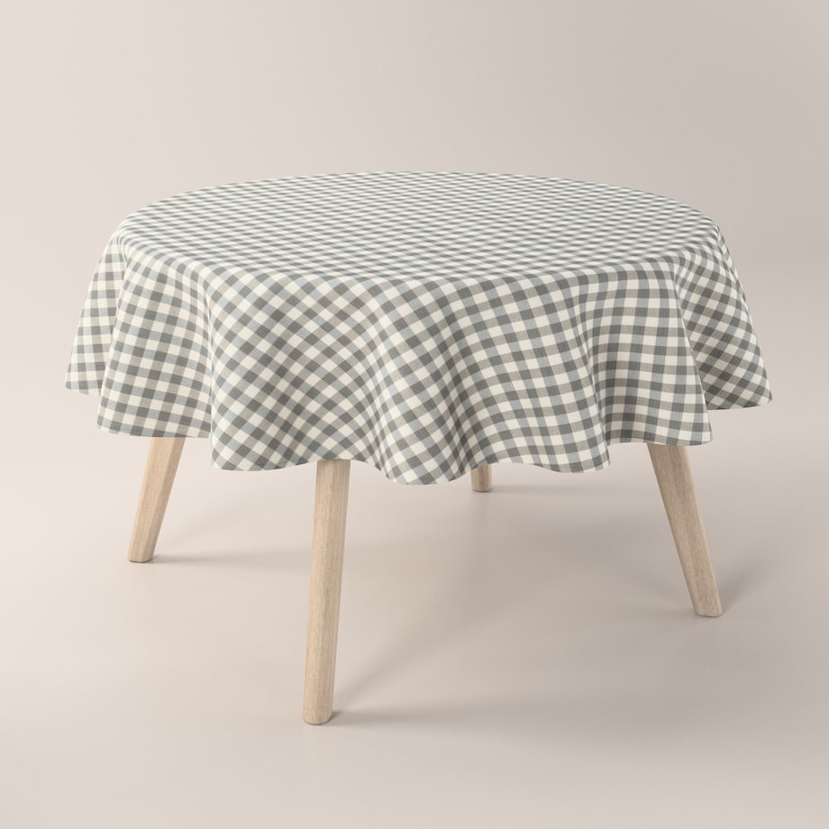 Obrus okrągły 160 x 160 cm szaro-biała kratka (1,5x1,5cm)