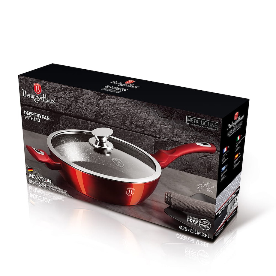 Patelnia głęboka z pokrywką 28cm Berlinger Haus BH-1260 Czerwona