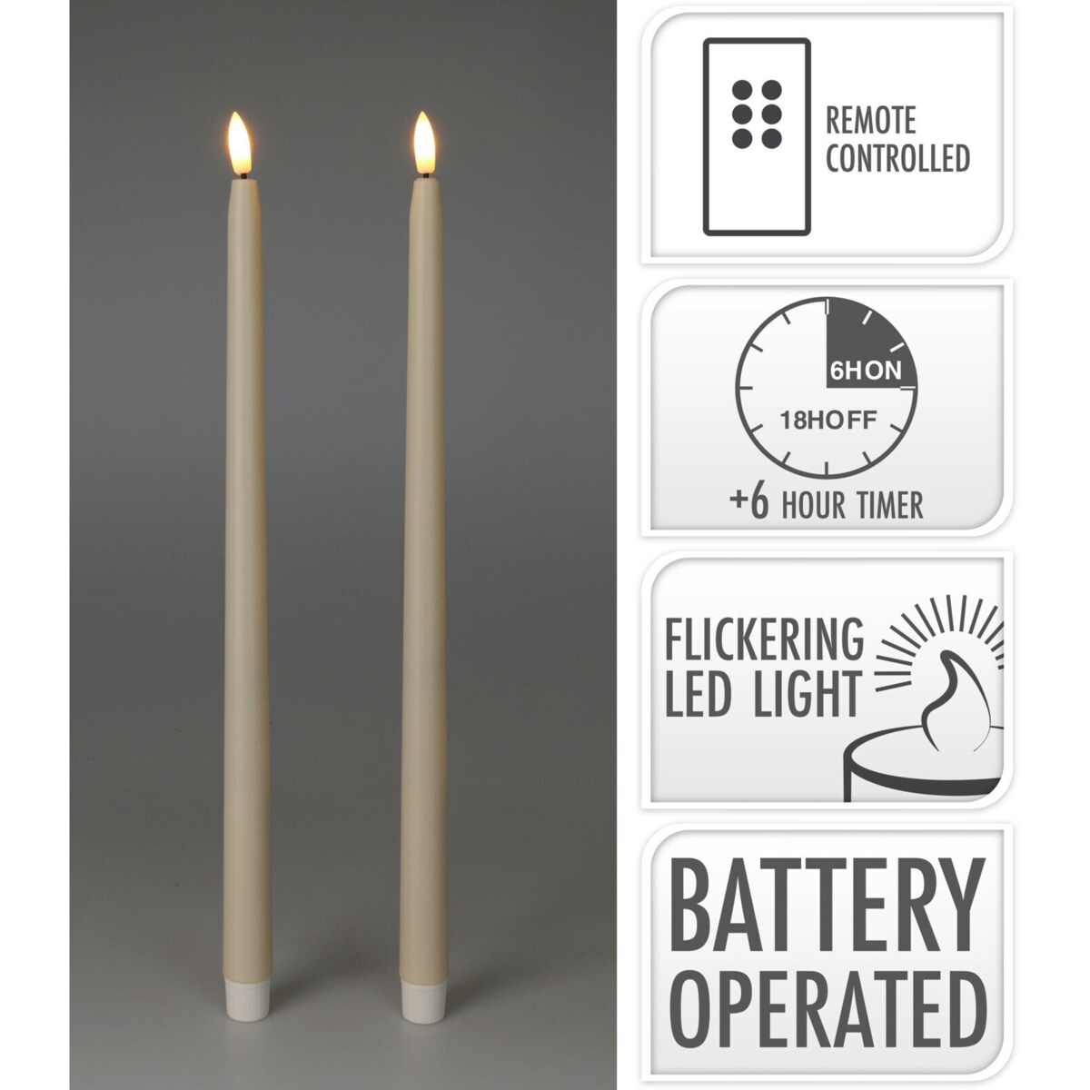 Woskowane świece stołowe z LED, 38 cm