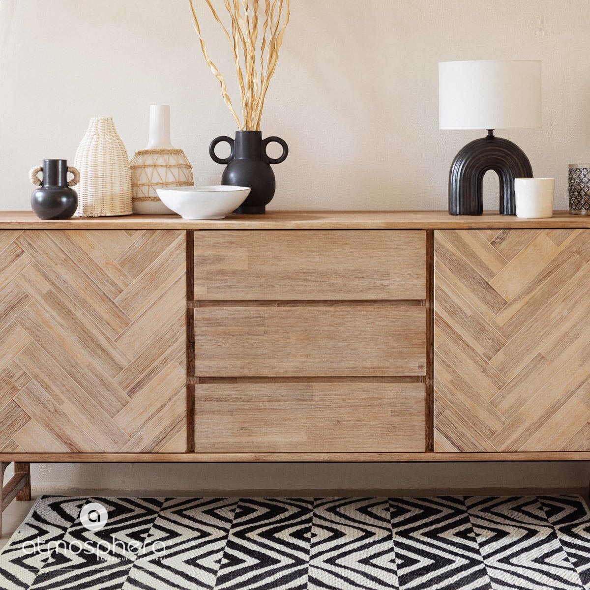 Komoda drewniana AERIS z szufladami i półkami, 180 x 80 cm