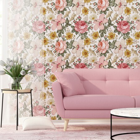 Tapeta KWIATY Róże Hibiskus Rumianek