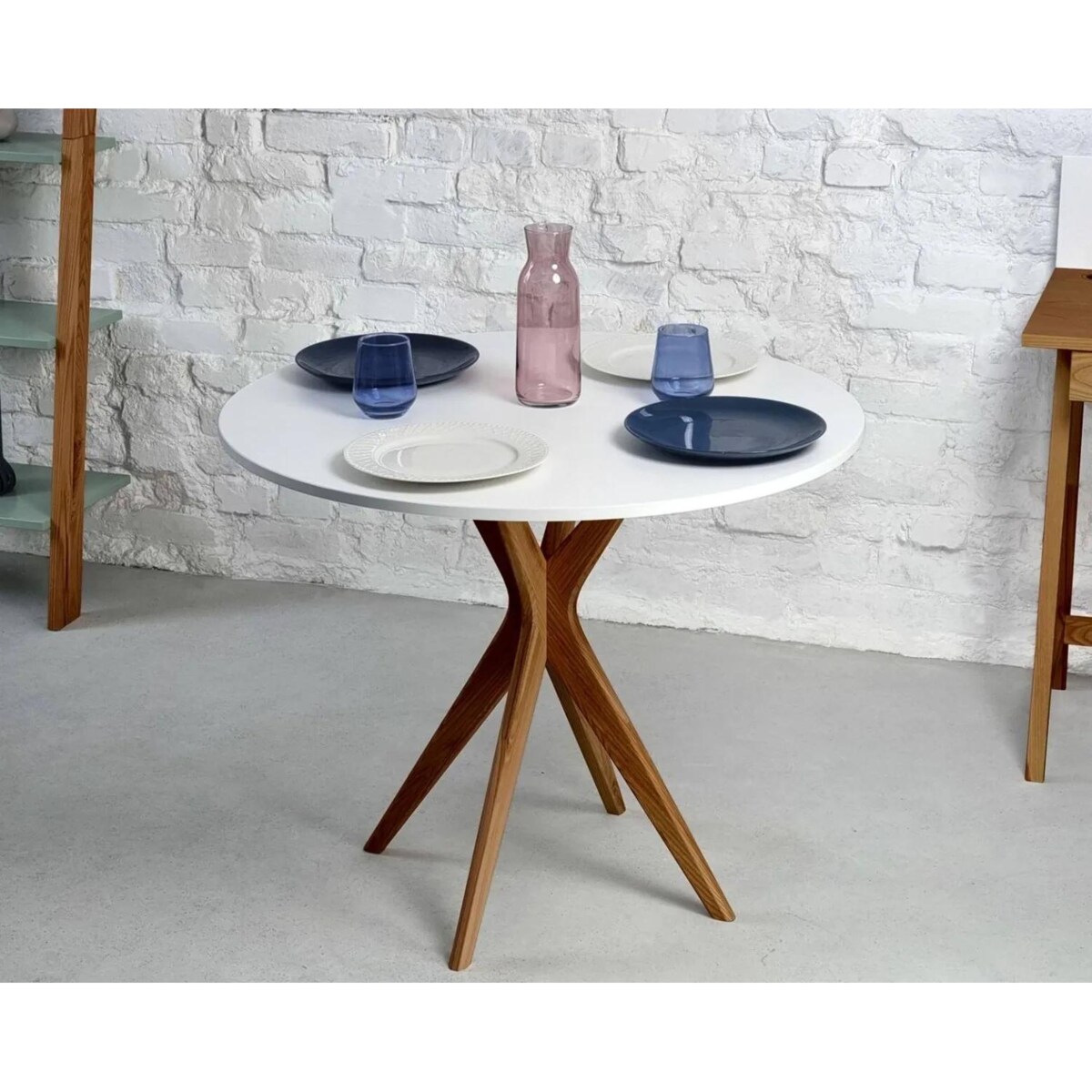 Stół okrągły CUTTI 80x80 granatowy/dąb