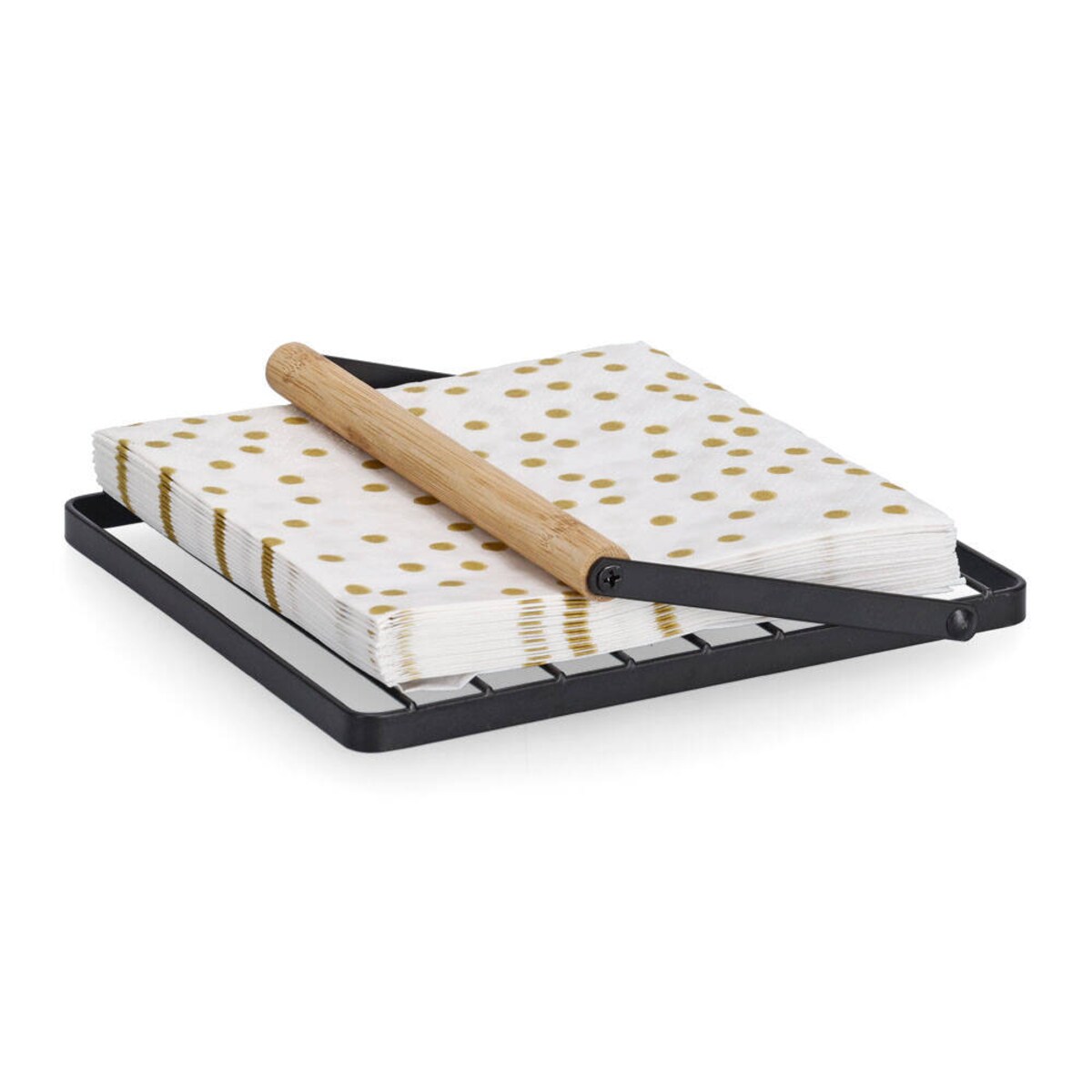 Serwetnik z metalu i bambusa, 18 x 19 cm