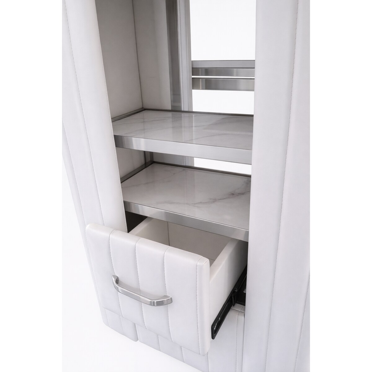 Biurko kosmetyczne z otworem na pochłaniacz biało-srebrne 130 x 45 x 78 AFINIS