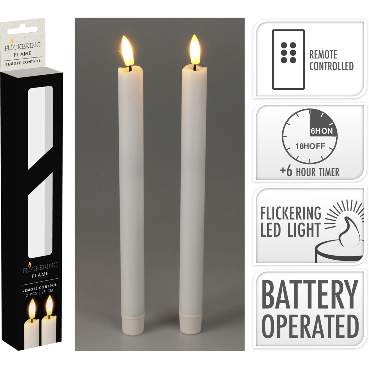 Woskowane świece stołowe z LED, 25 cm