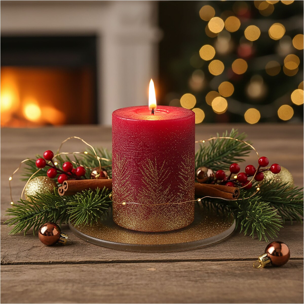 Podkładka Podstawka Pod Świecę Dekoracyjna Złota Z Brokatem 15 cm