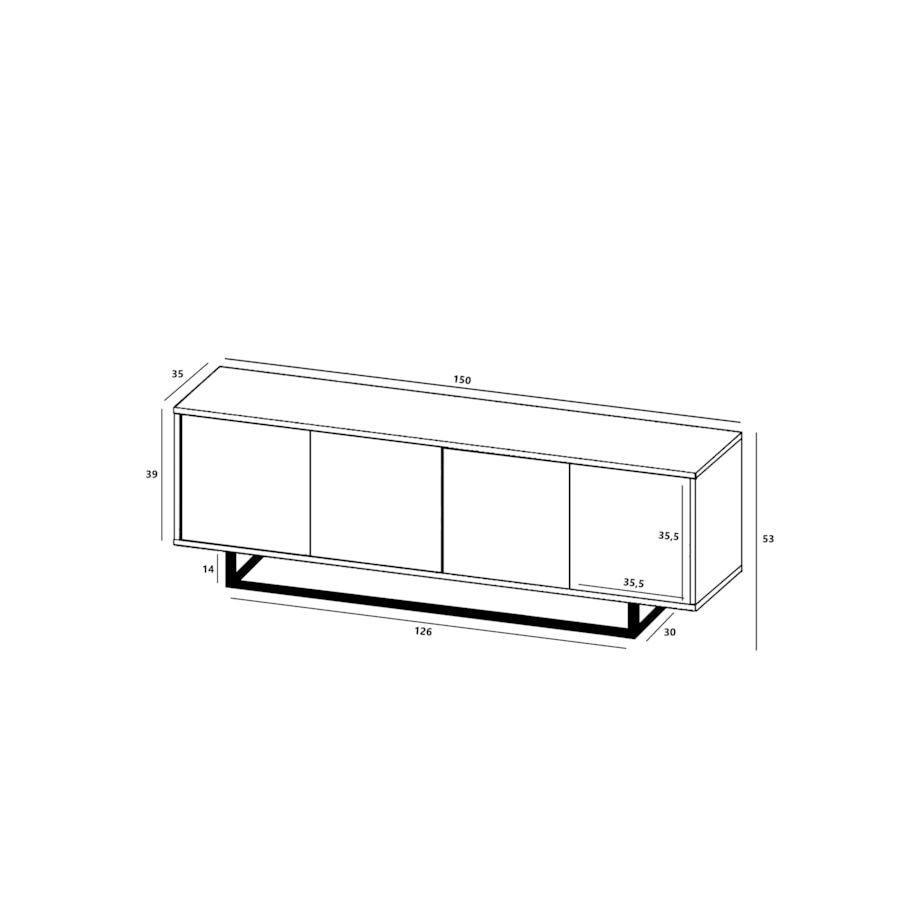Industrialna Szafka RTV Loft Komoda RTV Dąb Wotan Biały MAT 150 cm