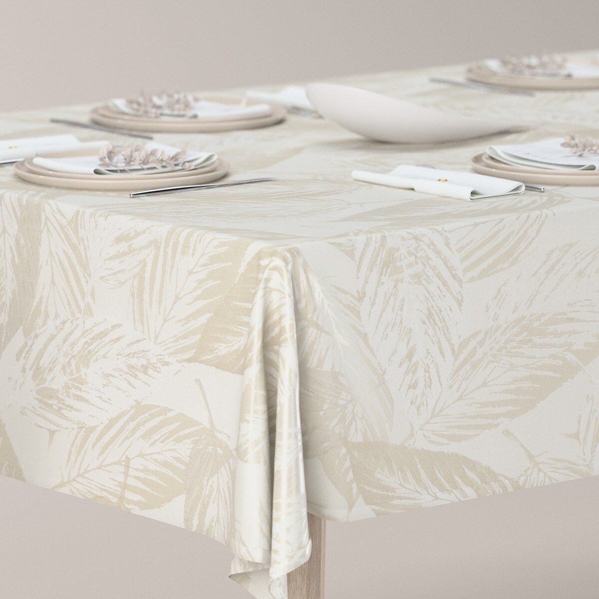Obrus prostokątny 130 x 210 cm szaro-beżowe liście
