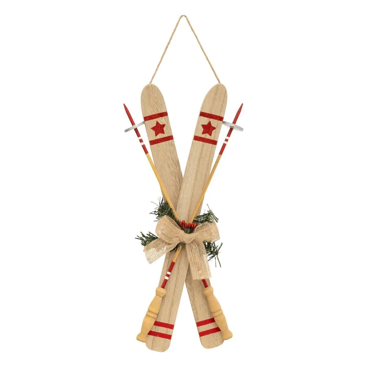 Zawieszka drewniana, narty ze stroikiem, 45 cm, kpl. 4 szt.
