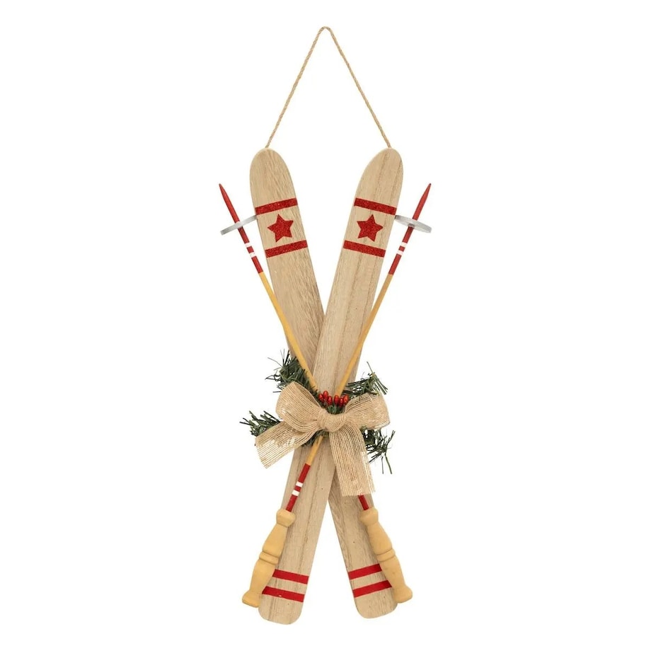 Zawieszka drewniana, narty ze stroikiem, 45 cm, kpl. 4 szt.