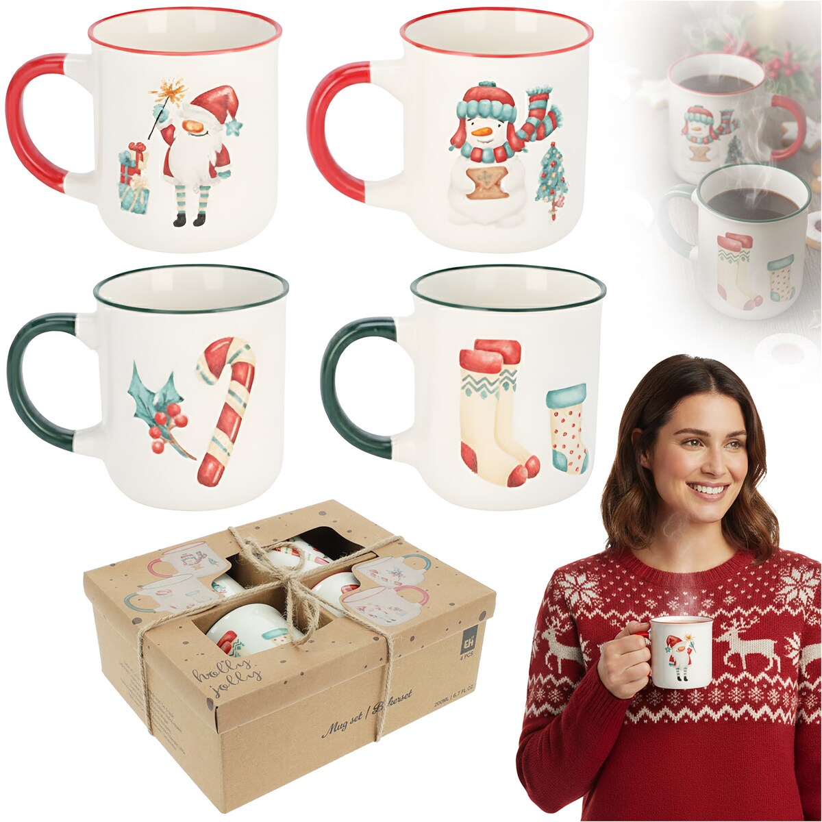 Kubki Świąteczne Zestaw Kubków Świątecznych 4 Szt X 200 Ml