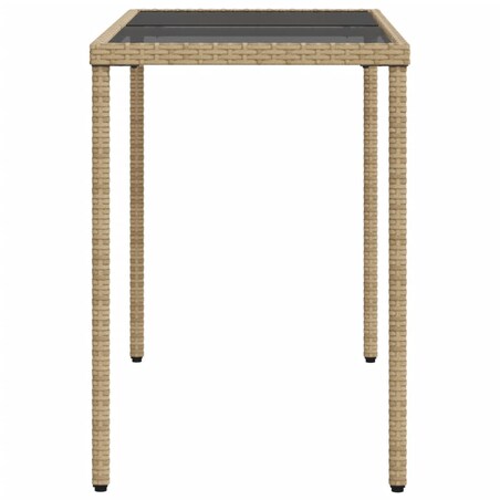 vidaXL Stół ogrodowy ze szklanym blatem, beż, 115x54x74 cm, rattan PE