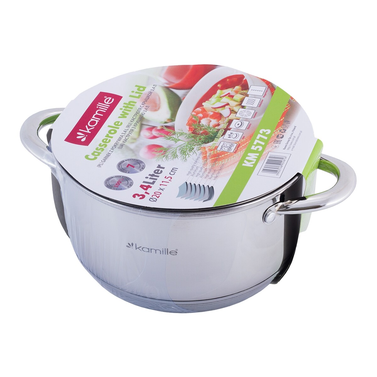 Garnek ze stali nierdzewnej ze szklaną pokrywką 3.4L KAMILLE