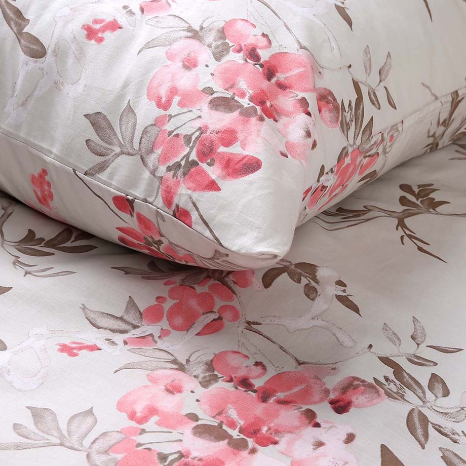 Pościel bawełniana 220x200 Rozalia beżowa w różowe kwiaty, Cottonlove