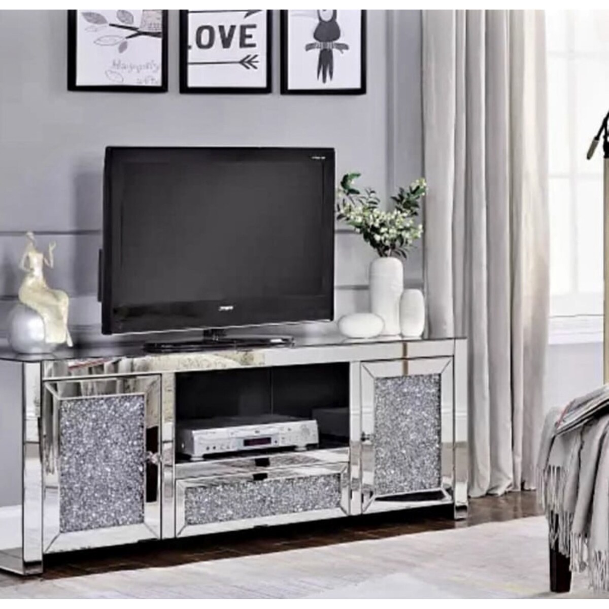 Lustrzana szafka RTV komoda z kryształkami Milion Diamonds Premium Glamour XL 150x40x55