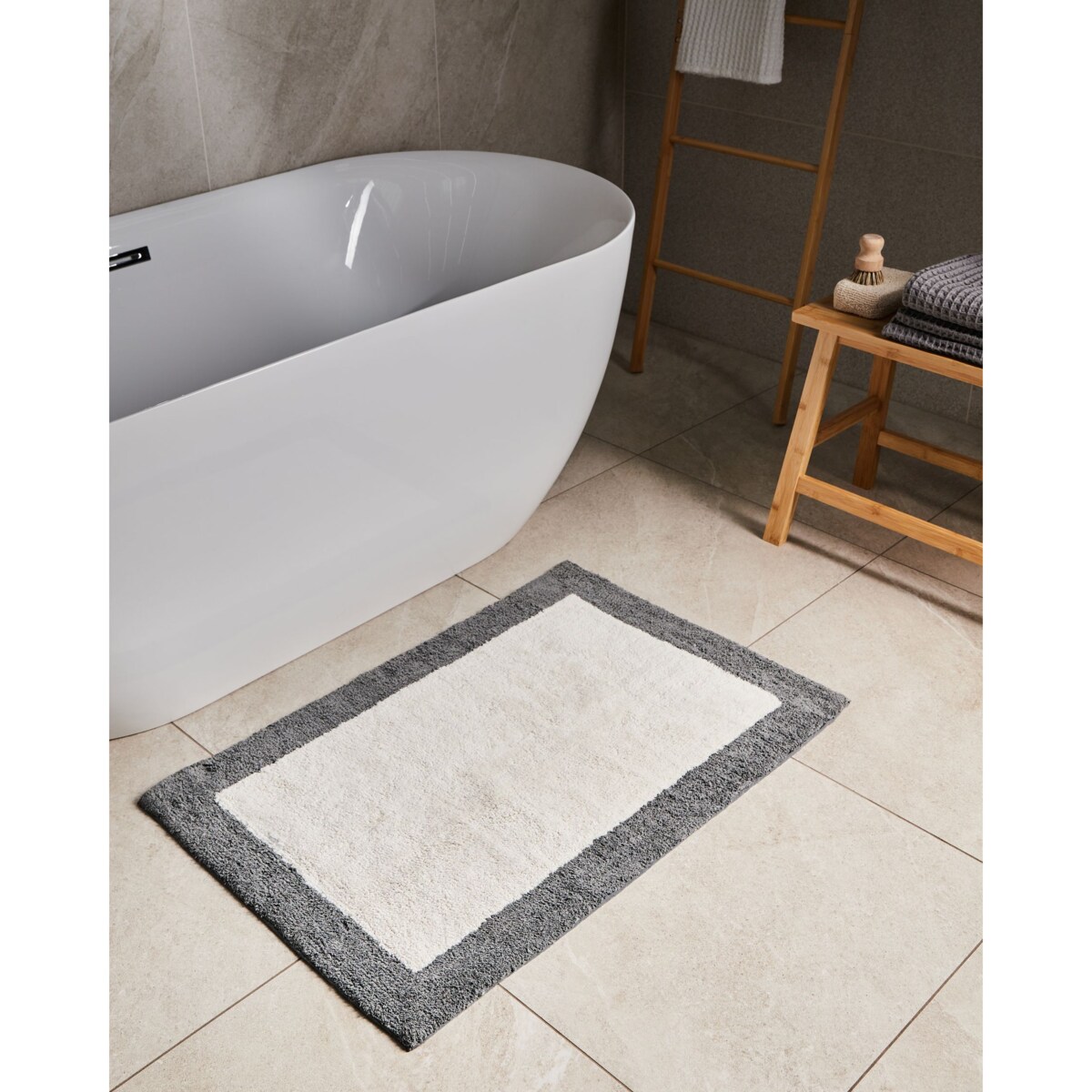 Dywanik łazienkowy KABRI Szary/ beżowy 60 x 90 cm Bawełna