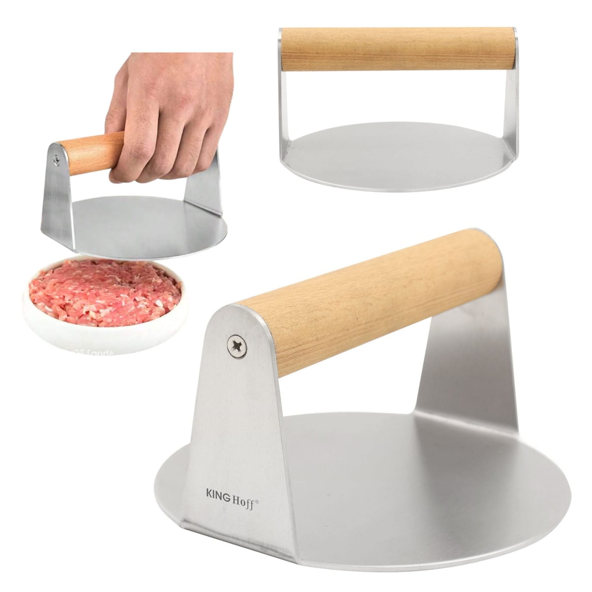 Prasa do mięsa burgerów steków 14cm ze stali nierdzewnej praska KINGHOFF