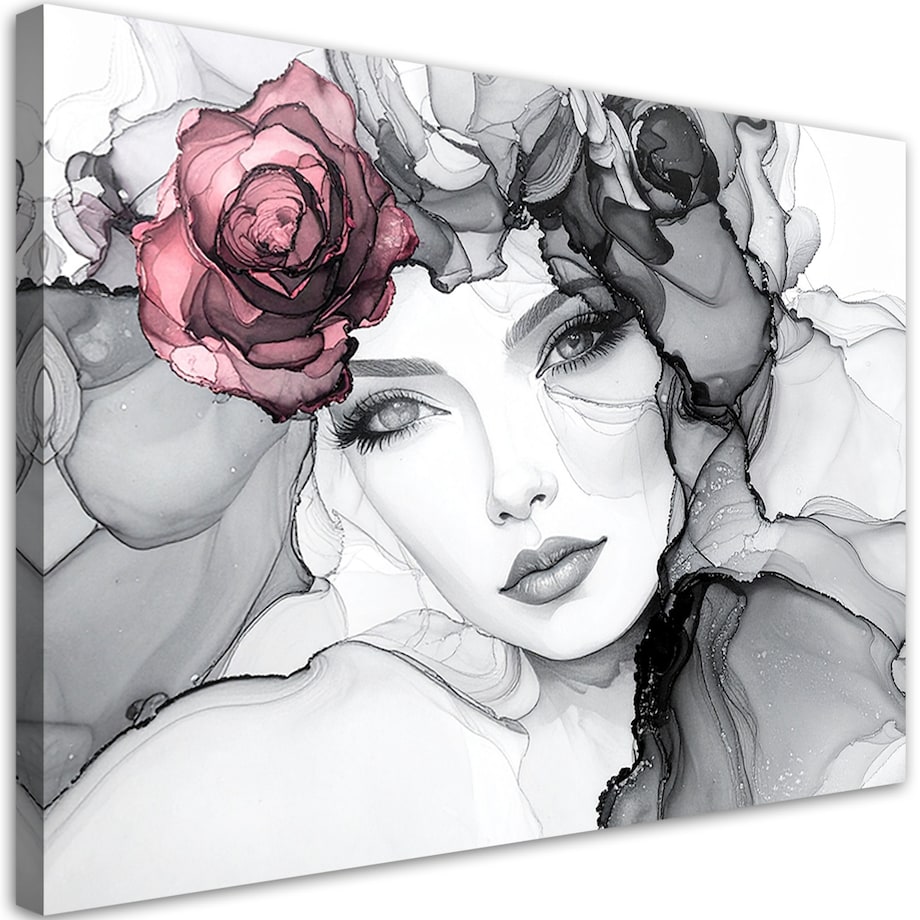 Obraz do salonu sypialni, Portret Kobieta z kwiatami na głowie 90x60