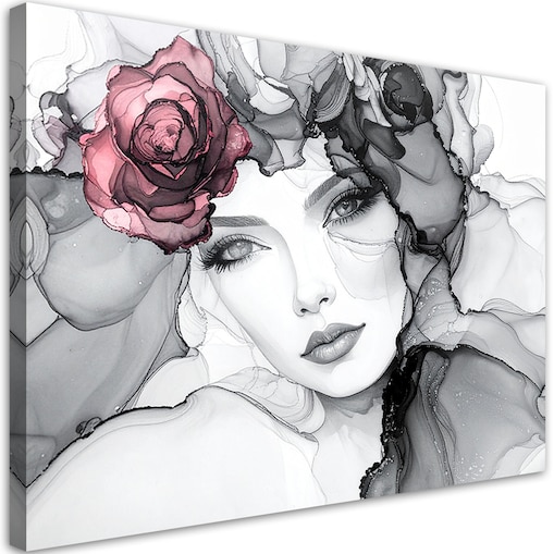 Obraz do salonu sypialni, Portret Kobieta z kwiatami na głowie 90x60