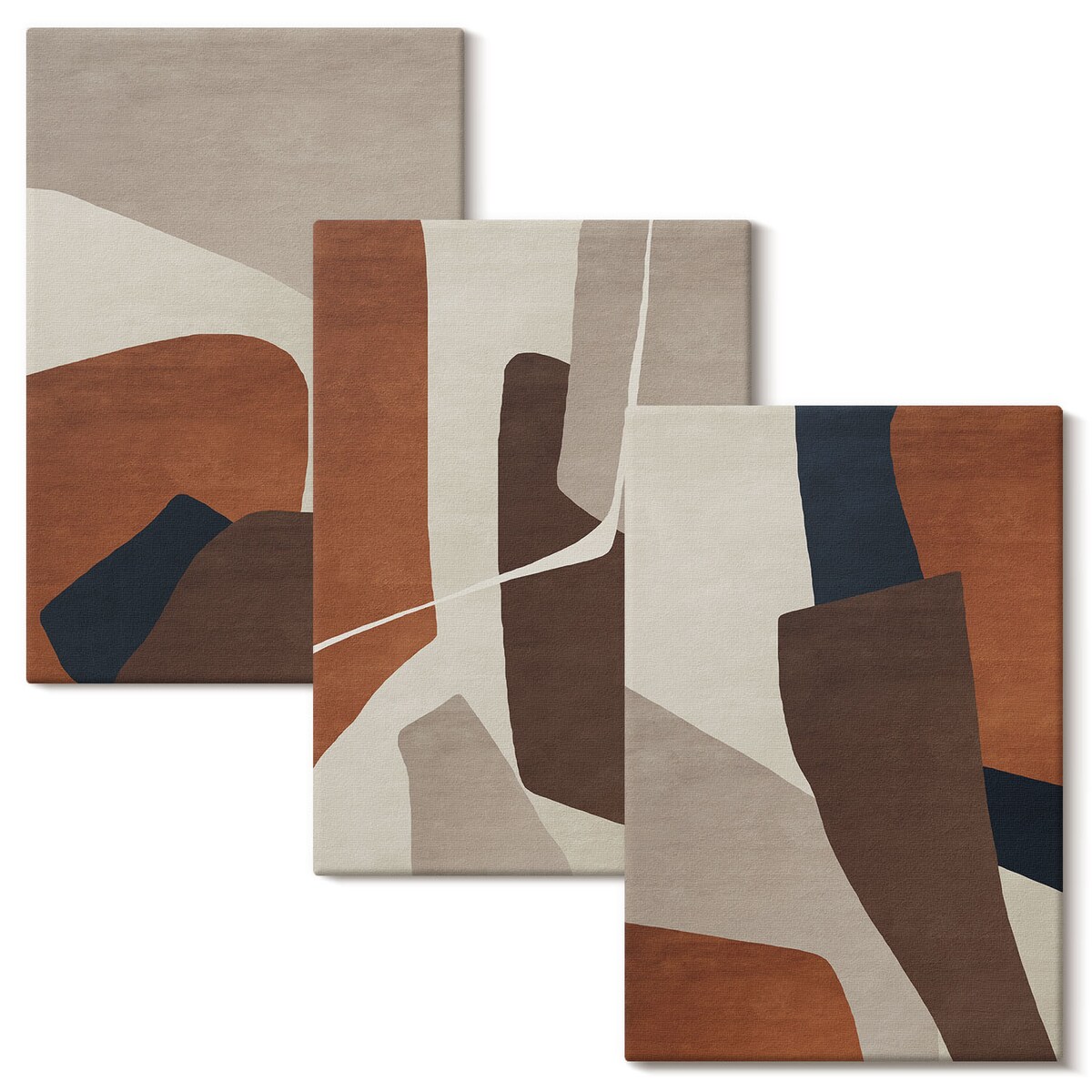 Zestaw 3 dużych obrazów na płótnie - Abstrakcyjne struktury nowoczesne boho - brązowy