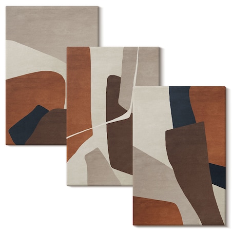 Zestaw 3 dużych obrazów na płótnie - Abstrakcyjne struktury nowoczesne boho - brązowy