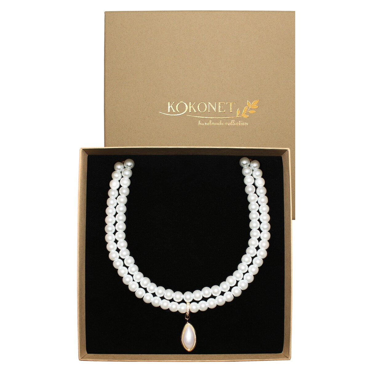 ELEGANCKI perłowy naszyjnik VINTAGE okazała zawieszka oryginalna biżuteria