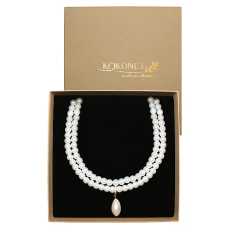 ELEGANCKI perłowy naszyjnik VINTAGE okazała zawieszka oryginalna biżuteria